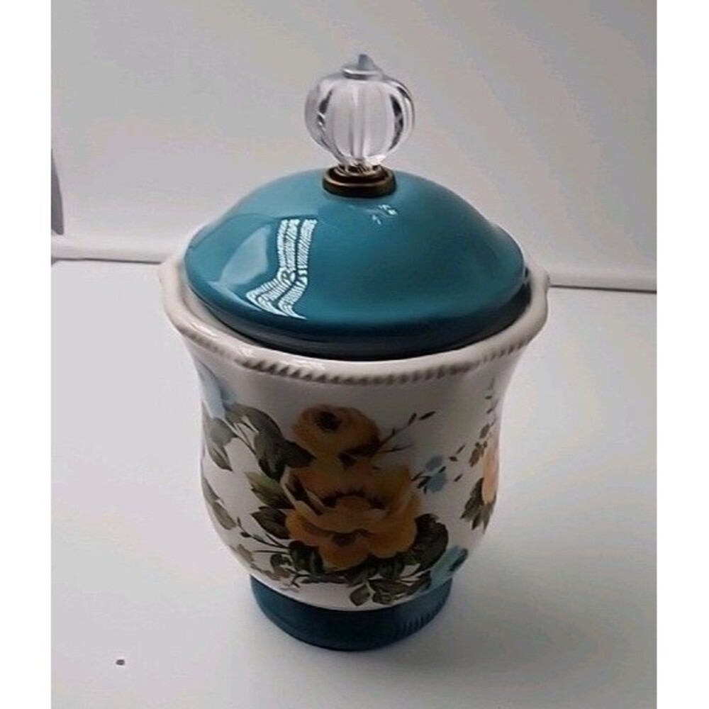 Pioneer Woman Vintage Floral 8.4 in Canister Teal Lid Floral Canister